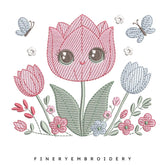 Whimsical Smiling Flower Embroidery Design - 7 Sizes | FineryEmbroidery - FineryEmbroidery